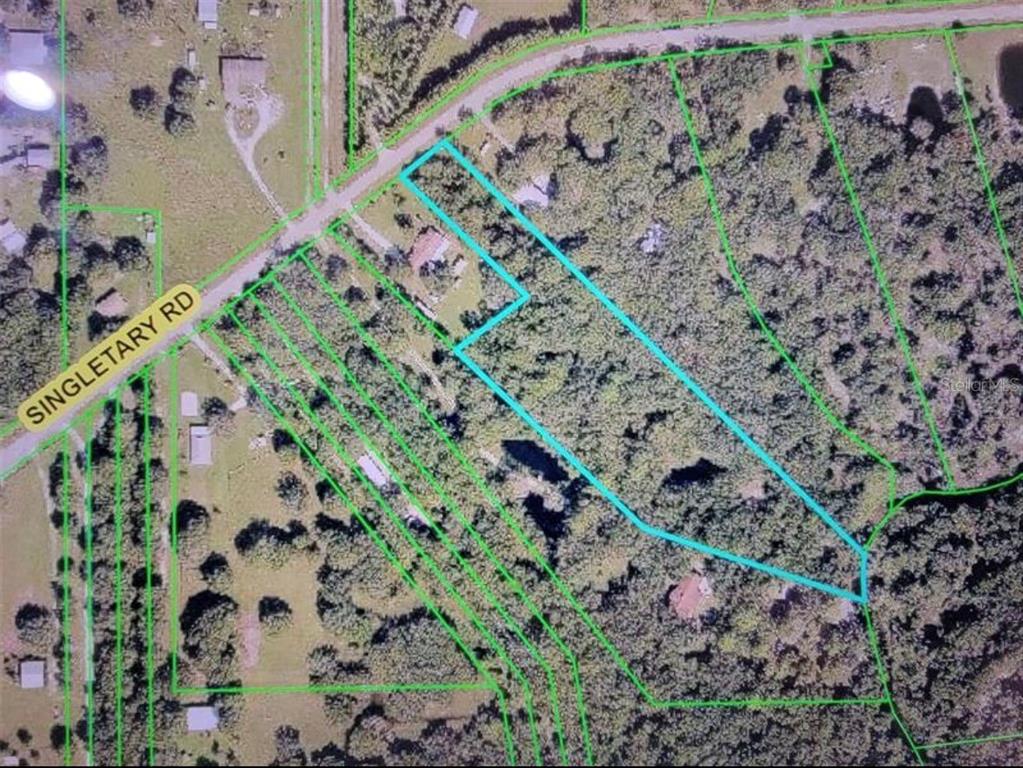 This is an aerial map view showing a property location relative to nearby roads — 36564 SINGLETARY ROAD, MYAKKA CITY, FL