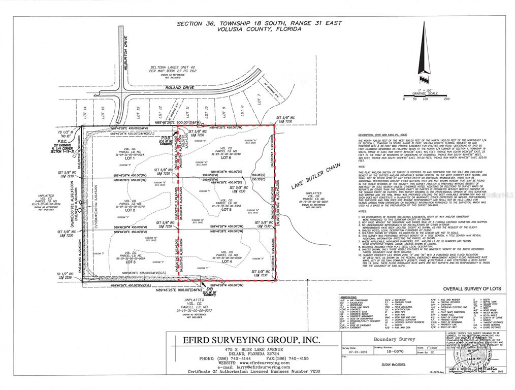 This is a boundary survey map showing property lines and lot dimensions for a land parcel — TBD WILBURTON AVENUE, DELTONA, FL