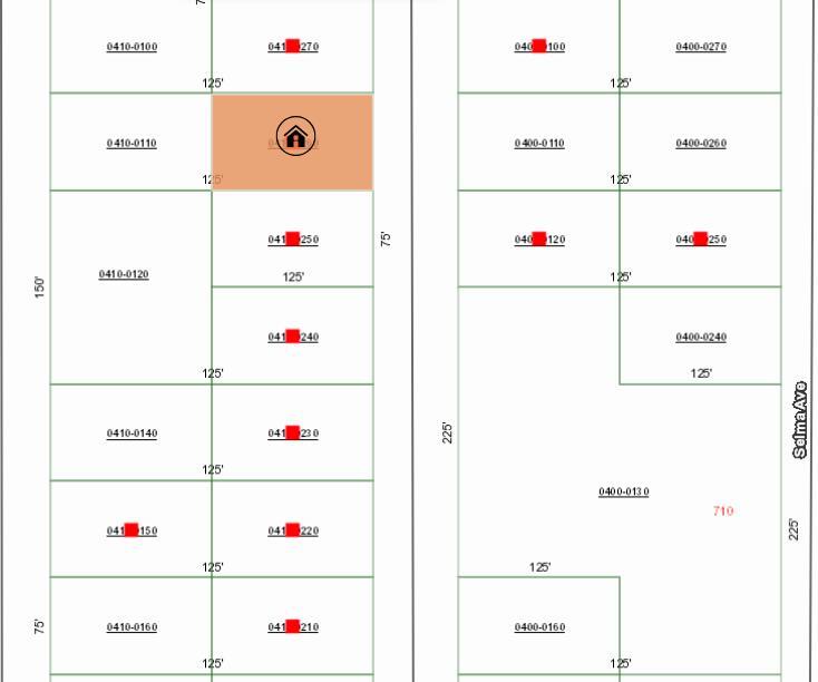 This is a digital map showing property parcel boundaries and identification numbers for a neighborhood — 008 Creager Avenue, FL 32148, FL
