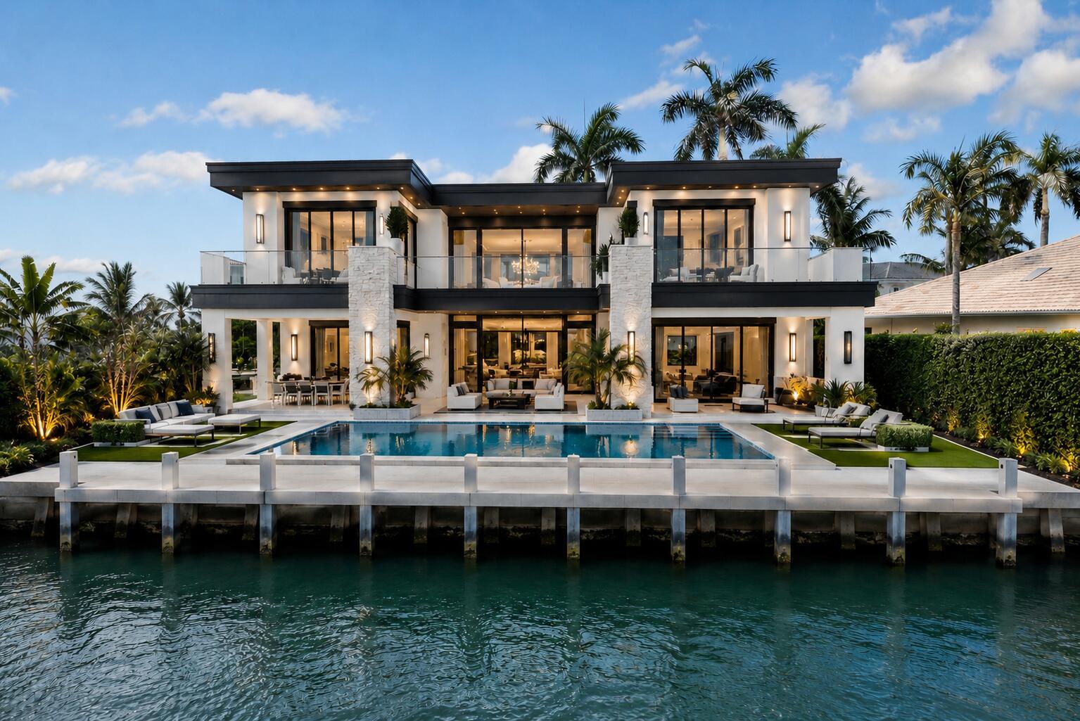 A modern two-story waterfront home with a swimming pool, patio, and private boat dock — 876 Forsyth Street, Boca Raton FL 33487, BOCA RATON, FL