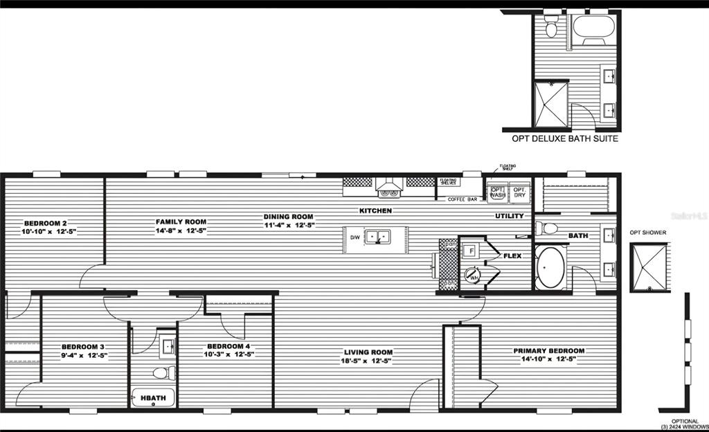 This is a floor plan for a four-bedroom home featuring an open living area — 4165 SW 168TH CIRCLE, OCALA, FL