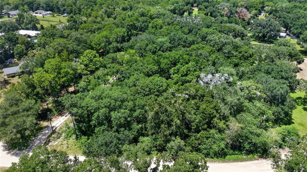 An aerial view shows a densely wooded lot surrounded by residential properties and dirt roads — 8379 SW 41ST PLACE ROAD, OCALA, FL