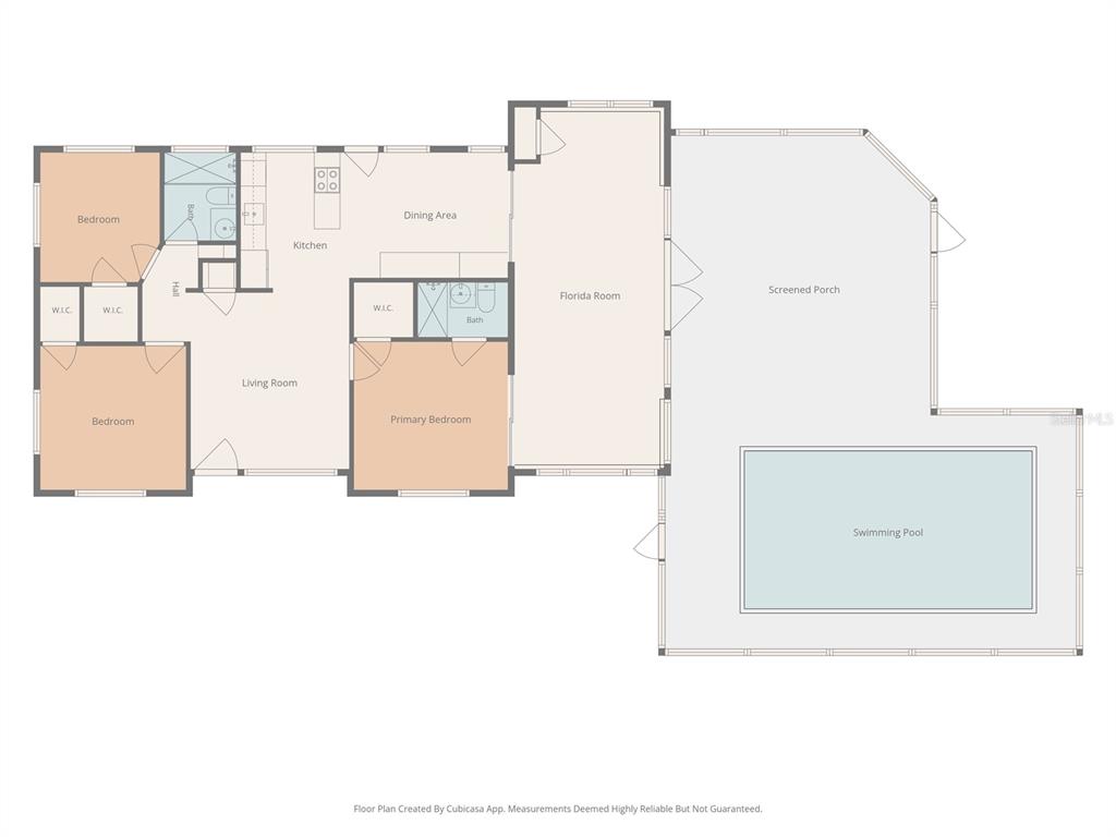 This is a floor plan of a house featuring three bedrooms, a pool, and a porch — 695 41ST STREET N, ST PETERSBURG, FL