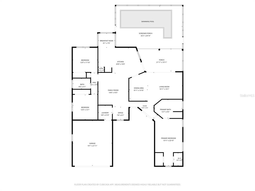 This is a floor plan of a single-story house featuring a swimming pool and garage — 3943 W FIELDWOOD COURT, LECANTO, FL