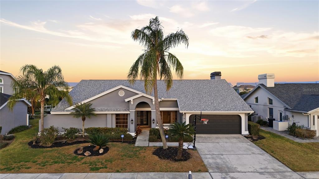 A gray single-story house with a palm tree, a driveway, and a basketball hoop — 4157 SALTWATER BOULEVARD, TAMPA, FL