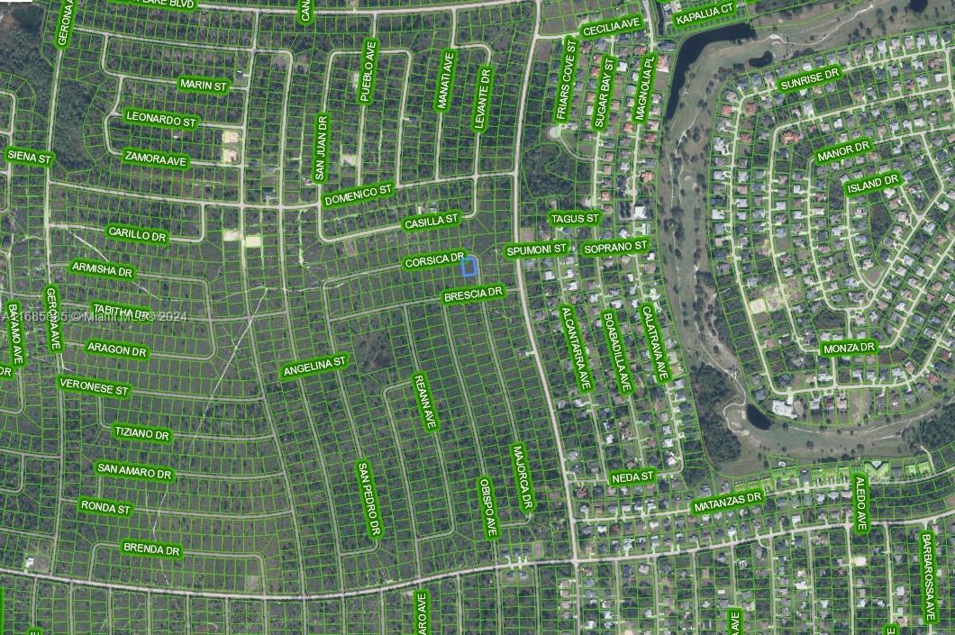 This is an aerial map view of a residential neighborhood with many streets and houses — 5126 Corsica Dr., Sebring FL 33872, SEBRING, FL