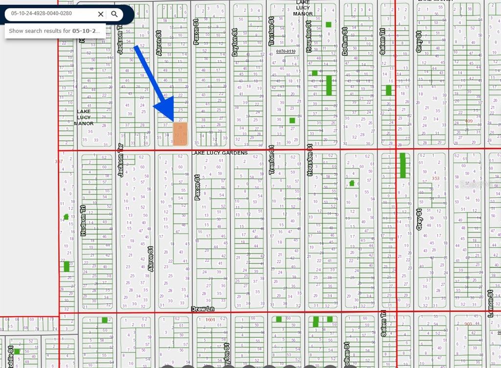 This is a digital map showing property parcel boundaries and street layouts in a neighborhood — 1802 FERN AVENUE, INTERLACHEN, FL