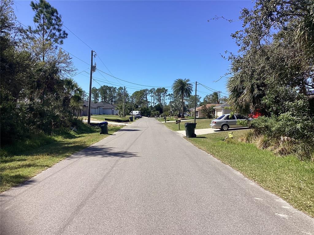 A paved residential street lined with houses, trees, utility poles, and parked cars — BELLEVILLE TERRACE, NORTH PORT, FL