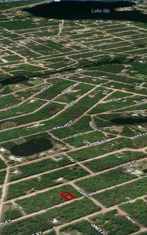 This aerial map shows a vacant lot outlined in red near Lake Ida — LOT 2 HURLEY STREET, INTERLACHEN, FL