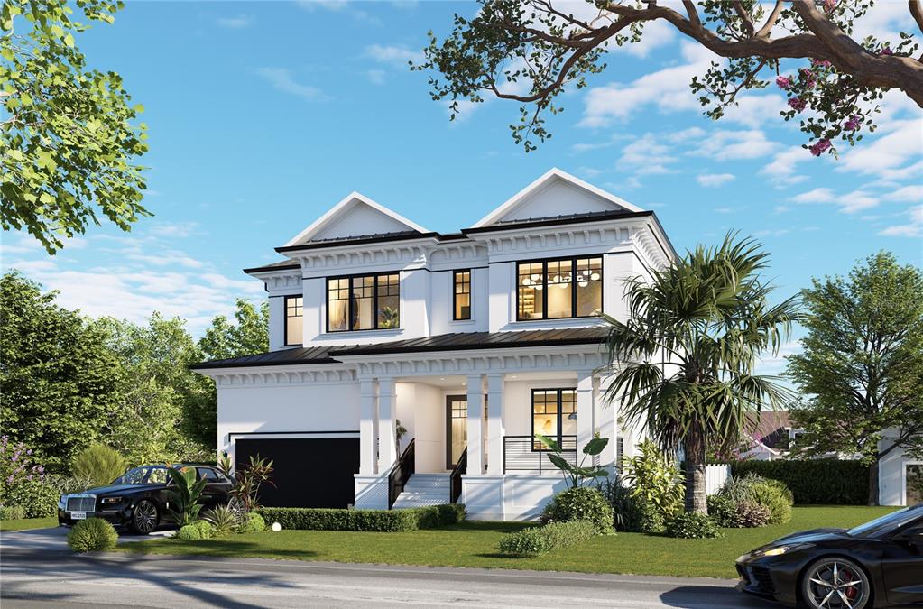 A digital rendering of a two-story white modern house with a front porch and garage — 921 39TH AVENUE NE, ST PETERSBURG, FL