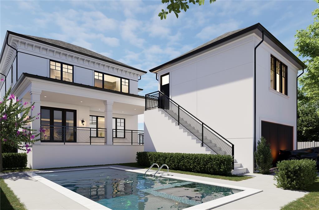 A rendering of a white two-story house and detached garage with an outdoor swimming pool — 921 39TH AVENUE NE, ST PETERSBURG, FL