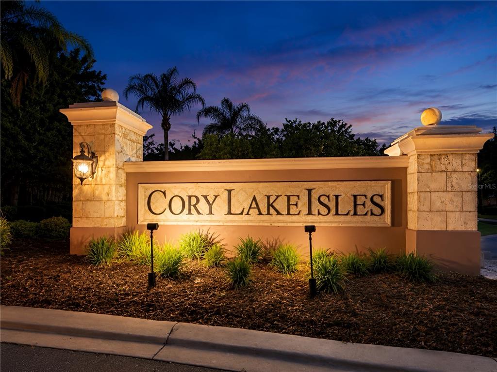 A yellow two-story house with a paved driveway and palm trees in the front yard — 17802 SAINT LUCIA ISLE DRIVE, TAMPA, FL
