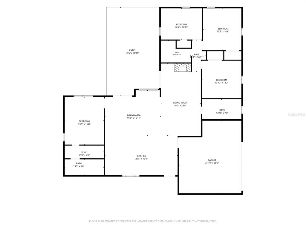 This is a floor plan showing a house with four bedrooms, a garage, and a patio — 107 S HIGH STREET, LAKE MARY, FL