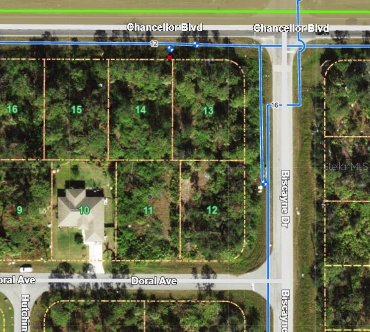 This is a satellite map showing residential lots and street layouts in a wooded area — 13252 DORAL AVENUE, PORT CHARLOTTE, FL
