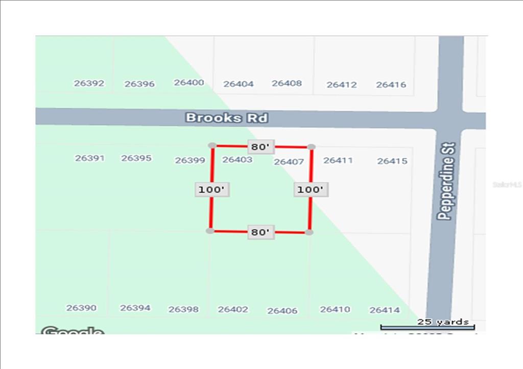 This is a map showing a rectangular property lot with dimensions of 80 by 100 feet — 26403 BROOKS ROAD, PUNTA GORDA, FL