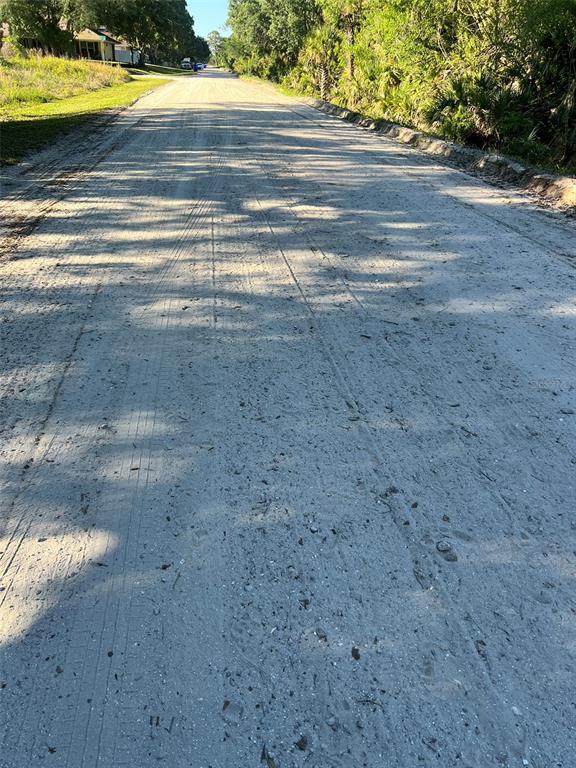 A view looking down a long, unpaved dirt road lined with trees and grass — 8965 100TH AVENUE, VERO BEACH, FL