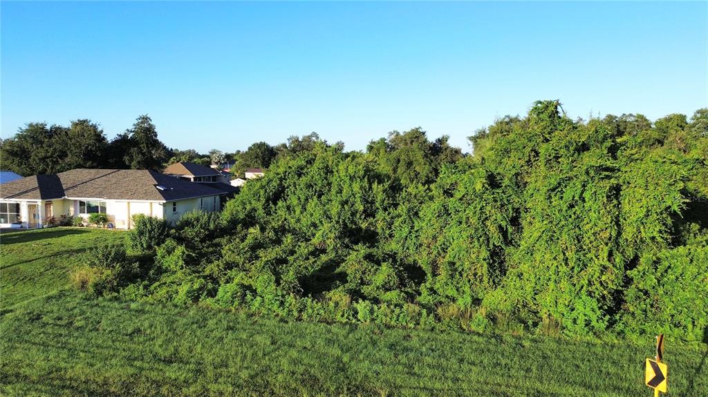An aerial view shows a grassy lot adjacent to a residential house and dense vegetation — S BISCAYNE DRIVE, NORTH PORT, FL