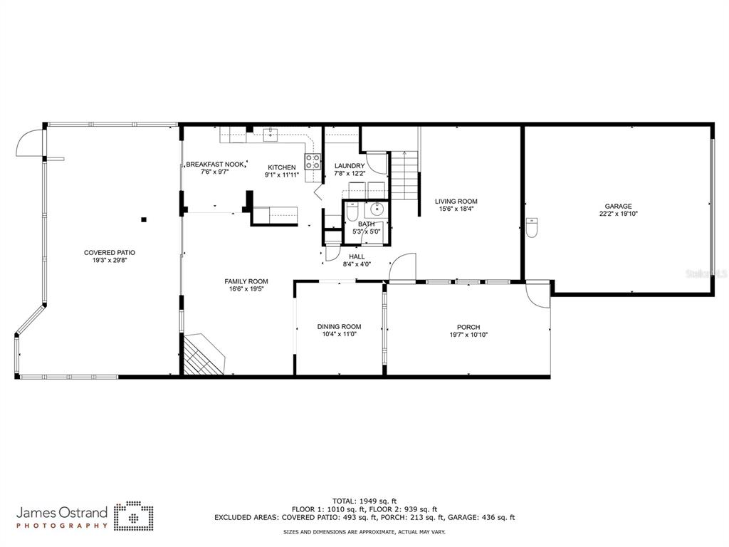 This is a floor plan showing the layout of a house with a garage and patio — 4207 FAIRWAY RUN, TAMPA, FL