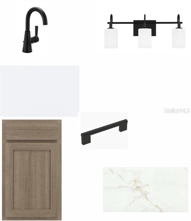 This image is a digital rendering of bathroom design materials, including cabinetry, hardware, and fixtures — 5261 COLONY VISTA DRIVE, APOLLO BEACH, FL