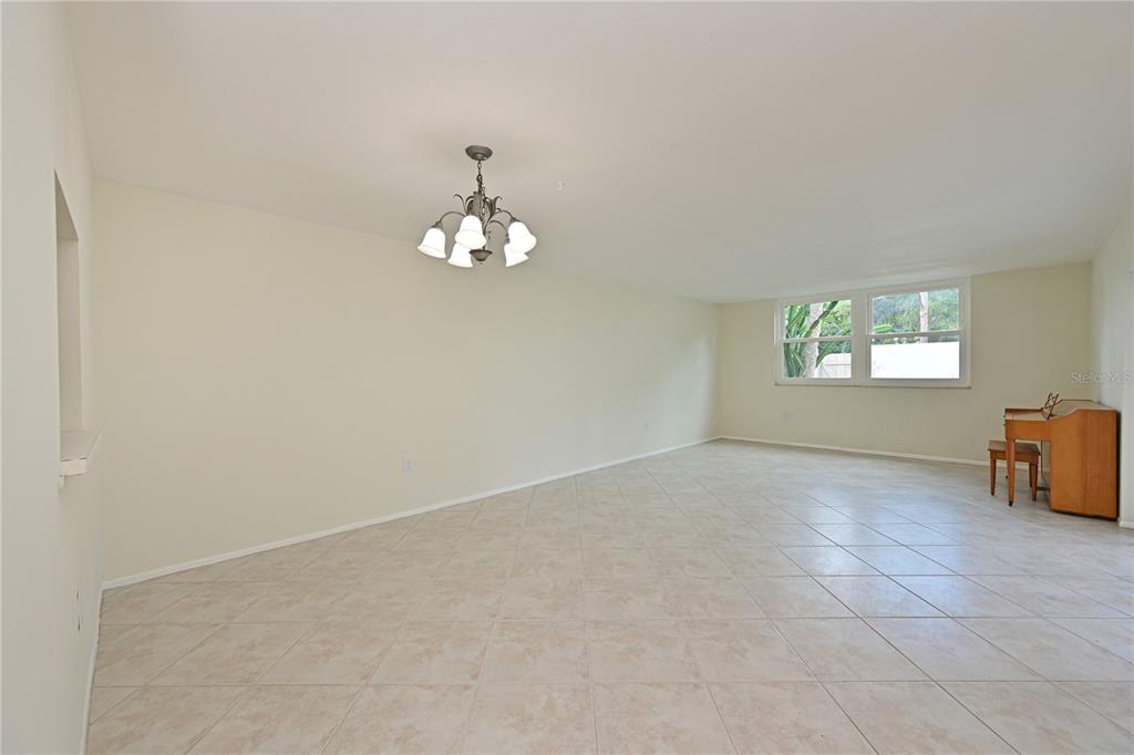 A backyard features a stone path, dark mulch, a central palm tree, and a wall — 609 WOODLAWN DRIVE, BRADENTON, FL