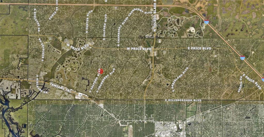 This is a map showing the street layout and major roads in North Port, Florida — Lot #15 JENNINGS STREET, NORTH PORT, FL