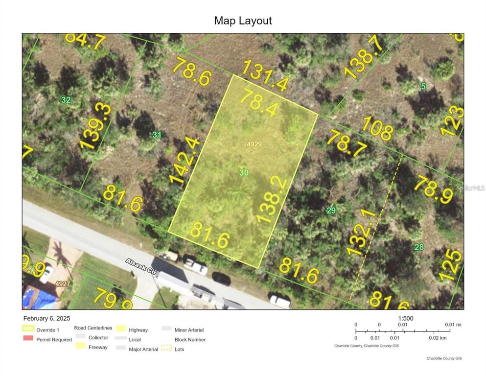 This is a map showing the property boundaries and dimensions of a vacant residential lot — 15469 ALSASK CIRCLE, PORT CHARLOTTE, FL