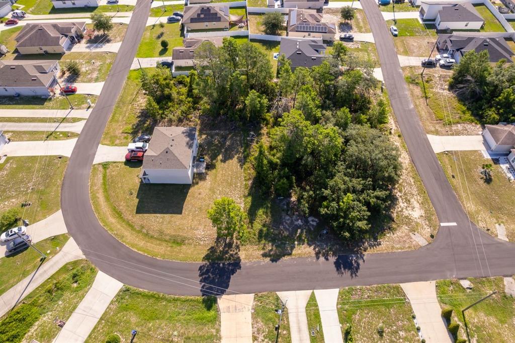 An aerial view shows a residential lot with a house and dense trees — 174 MAPLE DRIVE, POINCIANA, FL