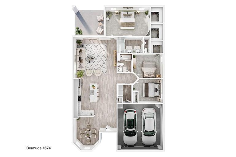 This is a floor plan rendering of a three-bedroom home with a two-car garage — 9312 Windrift Circle, Fort Pierce FL 34945, FORT PIERCE, FL