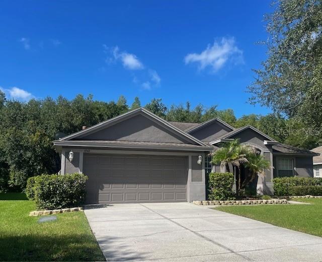 A single-story house with a gray exterior, a two-car garage, and a concrete driveway — 8343 TORRINGTON AVENUE, TAMPA, FL