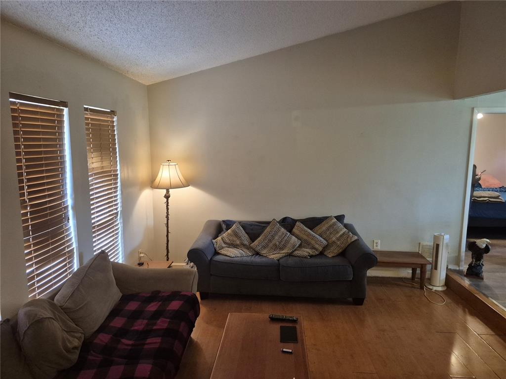 A living room features a dark sofa, a plaid-covered loveseat, and a floor lamp — 13710 WHITBY ROAD, HUDSON, FL