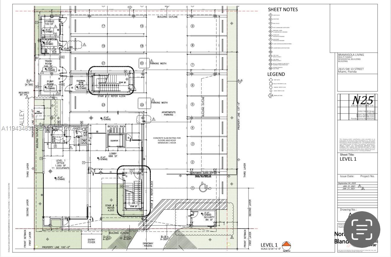 This is a floor plan for the first level of a multi-family residential building — 2615 SW 13th St, Miami FL 33145, MIAMI, FL