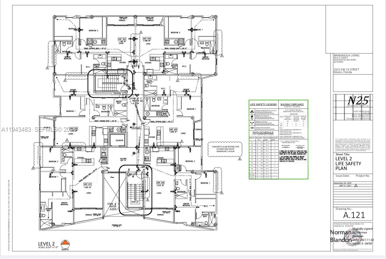 This is a floor plan for Level 2 of a multi-family residential building — 2615 SW 13th St, Miami FL 33145, MIAMI, FL