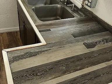 A kitchen sink is set into a countertop featuring a faux-wood plank finish — 3000 CLARCONA RD UNIT 401, APOPKA, FL