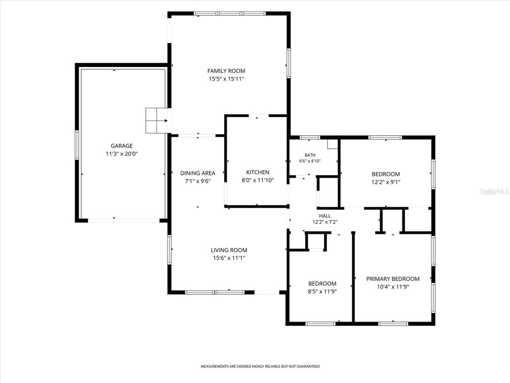 This is a floor plan showing a single-story house with a garage and three bedrooms — 5503 LAKEWOOD CIRCLE E, JACKSONVILLE, FL