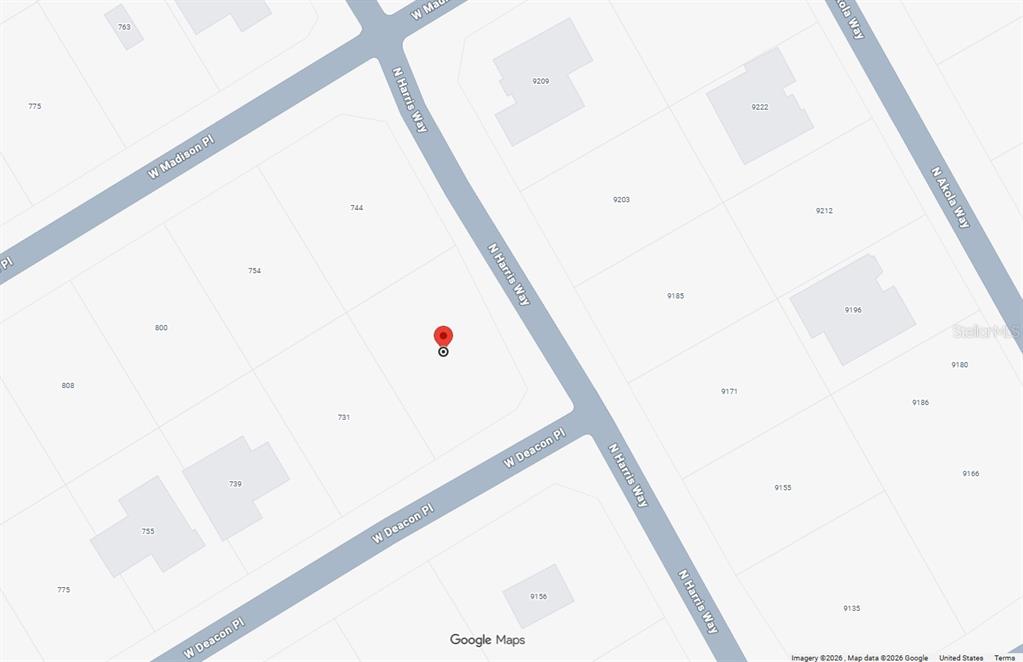 This is a map showing a residential area with streets and property lot lines — 721 W DEACON PLACE, CITRUS SPRINGS, FL