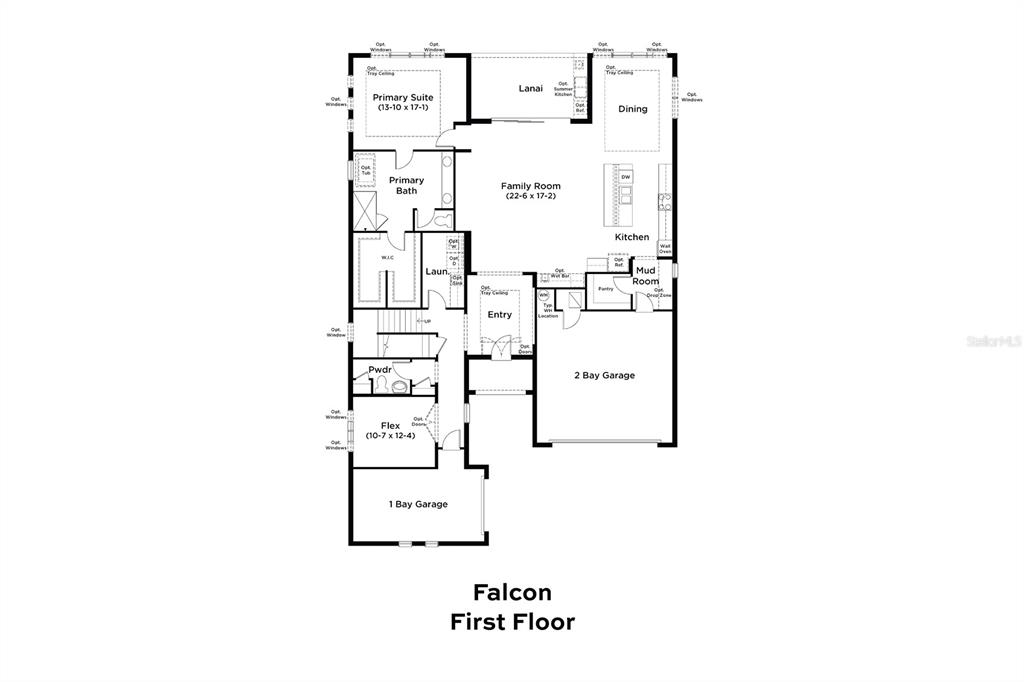 This is a floor plan for the first level of a house named Falcon — 8234 GOLDEN BEACH COURT, PARRISH, FL