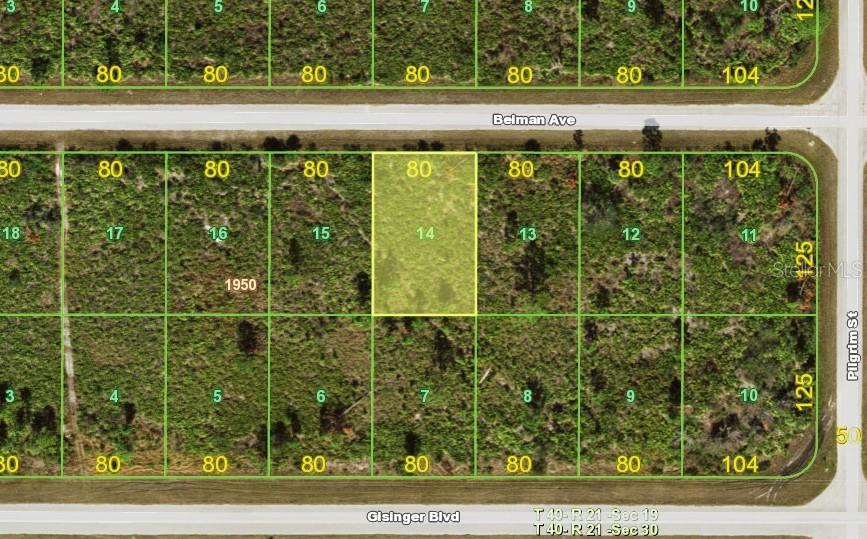 This is a map showing a highlighted rectangular land parcel labeled 14 among other lots — 12093 BEIMAN AVENUE, PORT CHARLOTTE, FL