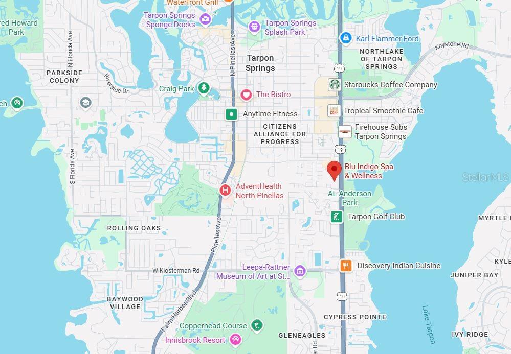 This is a map showing the area around Tarpon Springs, Florida — 39920 US HIGHWAY 19 N UNIT 39920, TARPON SPRINGS, FL