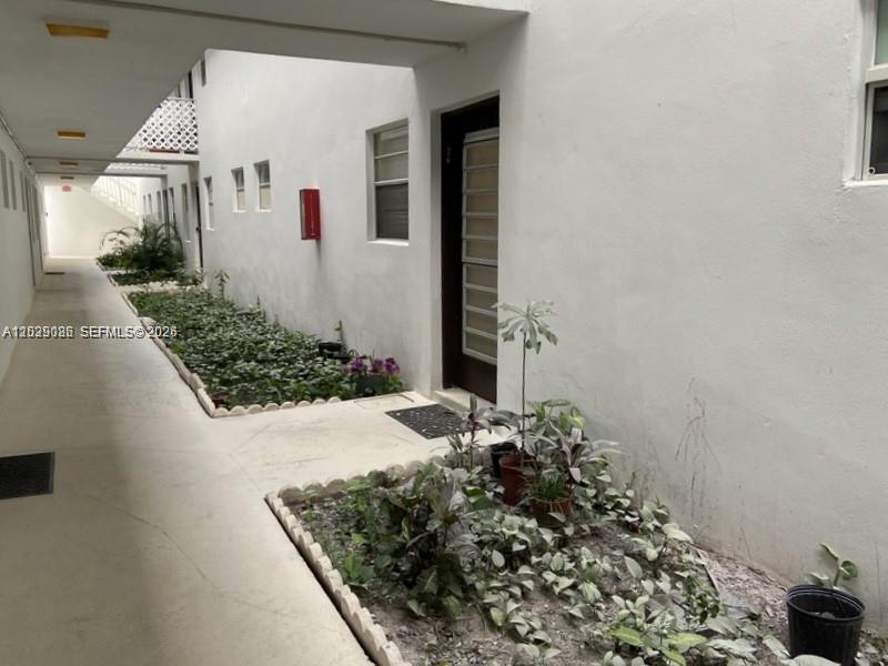 A concrete walkway leads past a garden bed toward a building entrance with a door — 6501 Winfield Blvd # 26, Margate FL 33063, MARGATE, FL