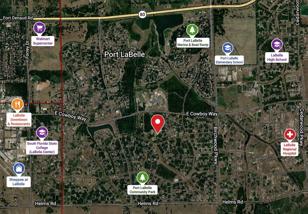 This is a map showing the location of a property relative to local area landmarks — 5006 KERN COURT, LABELLE, FL
