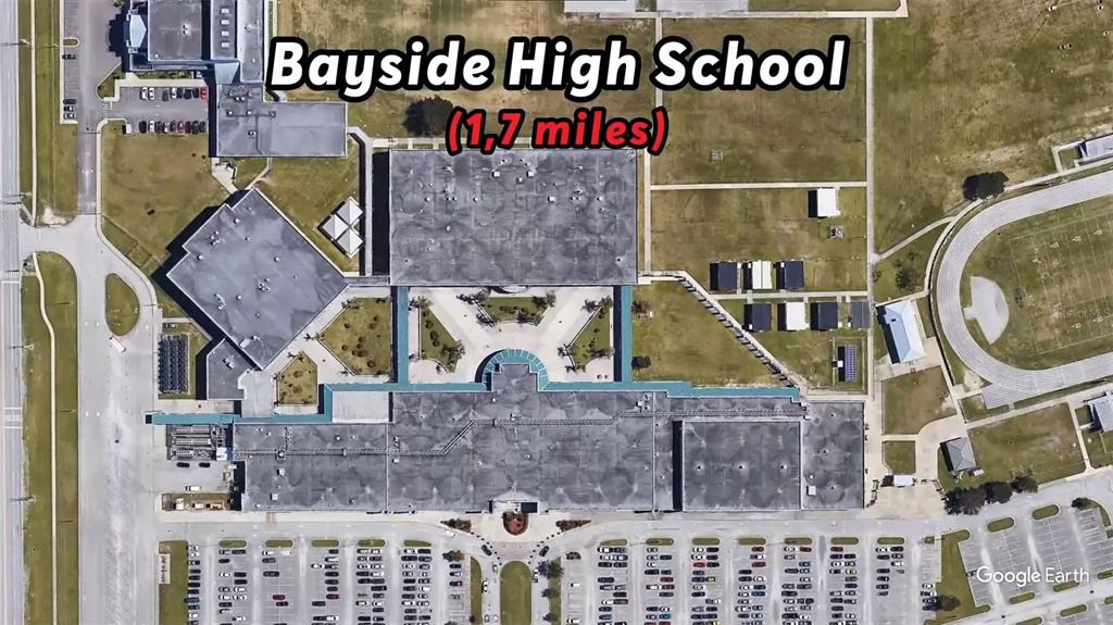 This aerial map shows the layout of Bayside High School and its surrounding parking lots — 188 HAINES ROAD SW, PALM BAY, FL