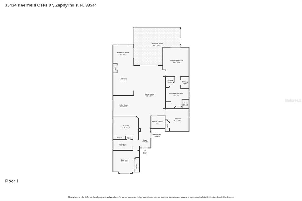 This is a floor plan for a single-story residential home with multiple bedrooms and bathrooms — 35124 DEERFIELD OAKS DRIVE, ZEPHYRHILLS, FL