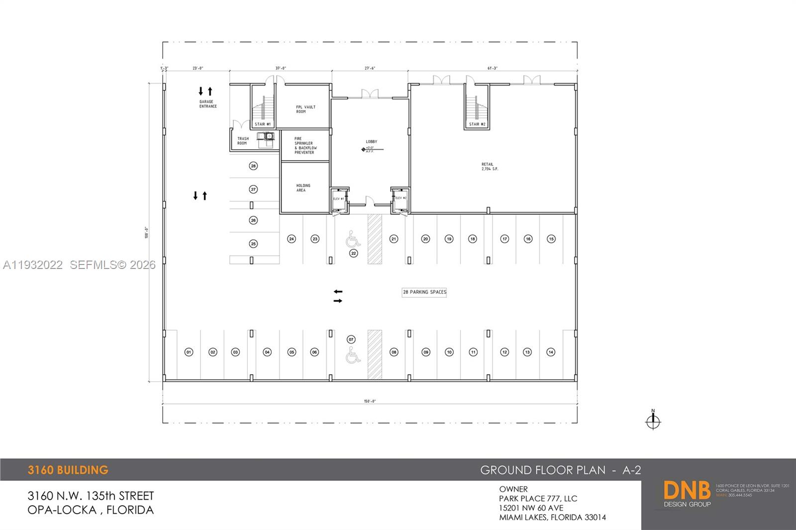 This is a ground floor plan for a building featuring parking spaces and a lobby — 3160 NW 135th St, Opa-Locka FL 33054, OPA-LOCKA, FL