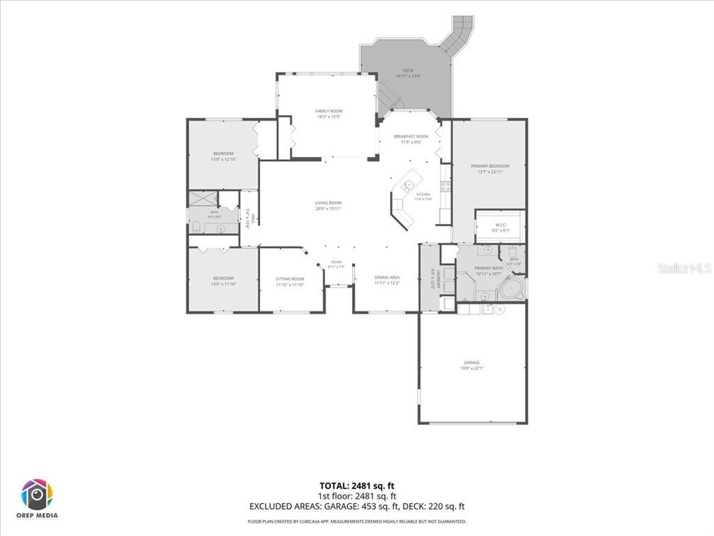 This is a floor plan for a single-story house with three bedrooms and a garage — 1081 NE 130TH TERRACE, SILVER SPRINGS, FL