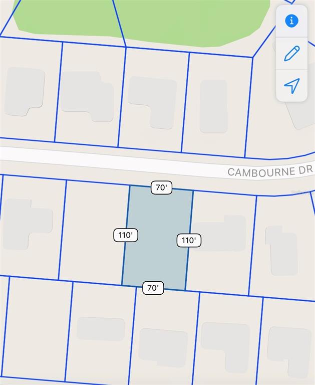 This is a map showing a rectangular residential lot with dimensions of 70 by 110 feet — CAMBOURNE DRIVE, KISSIMMEE, FL