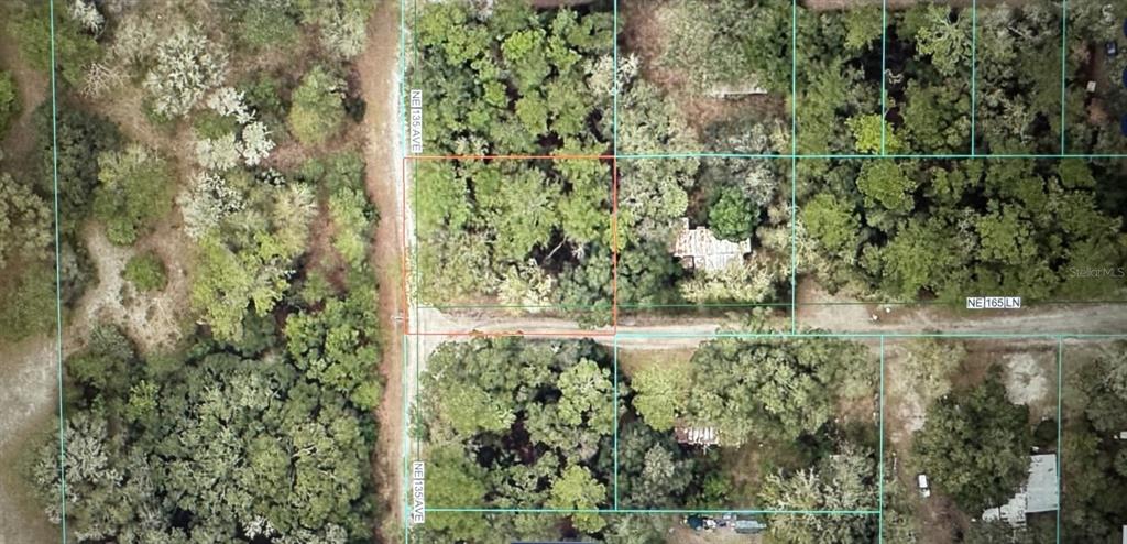 This is an aerial map view of a wooded, rectangular plot of land — TBD NE 135 AVENUE, FORT MC COY, FL