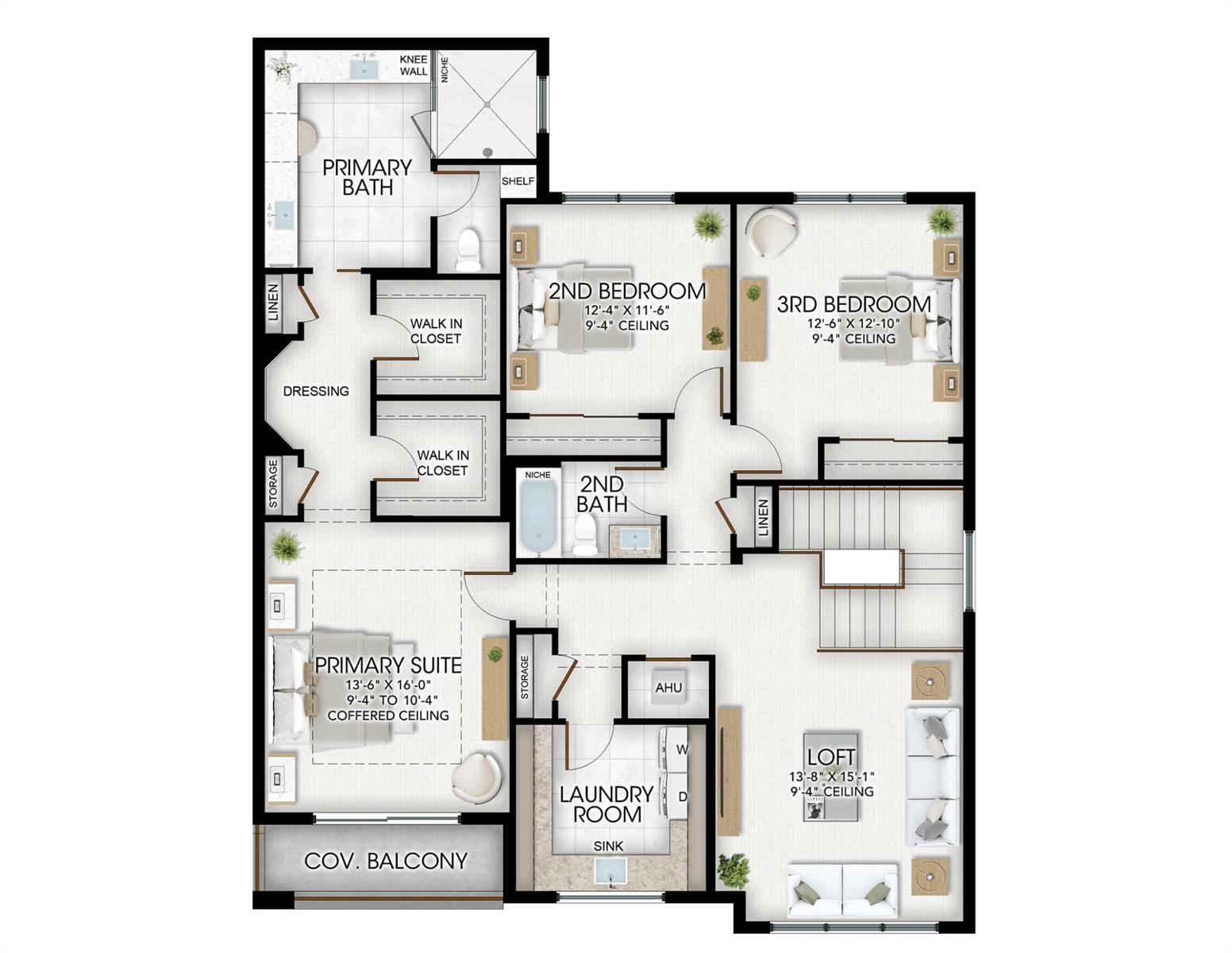 This is a floor plan of a residential second story featuring three bedrooms and a loft — 419 41st Street, West Palm Beach FL 33407, WEST PALM BEACH, FL