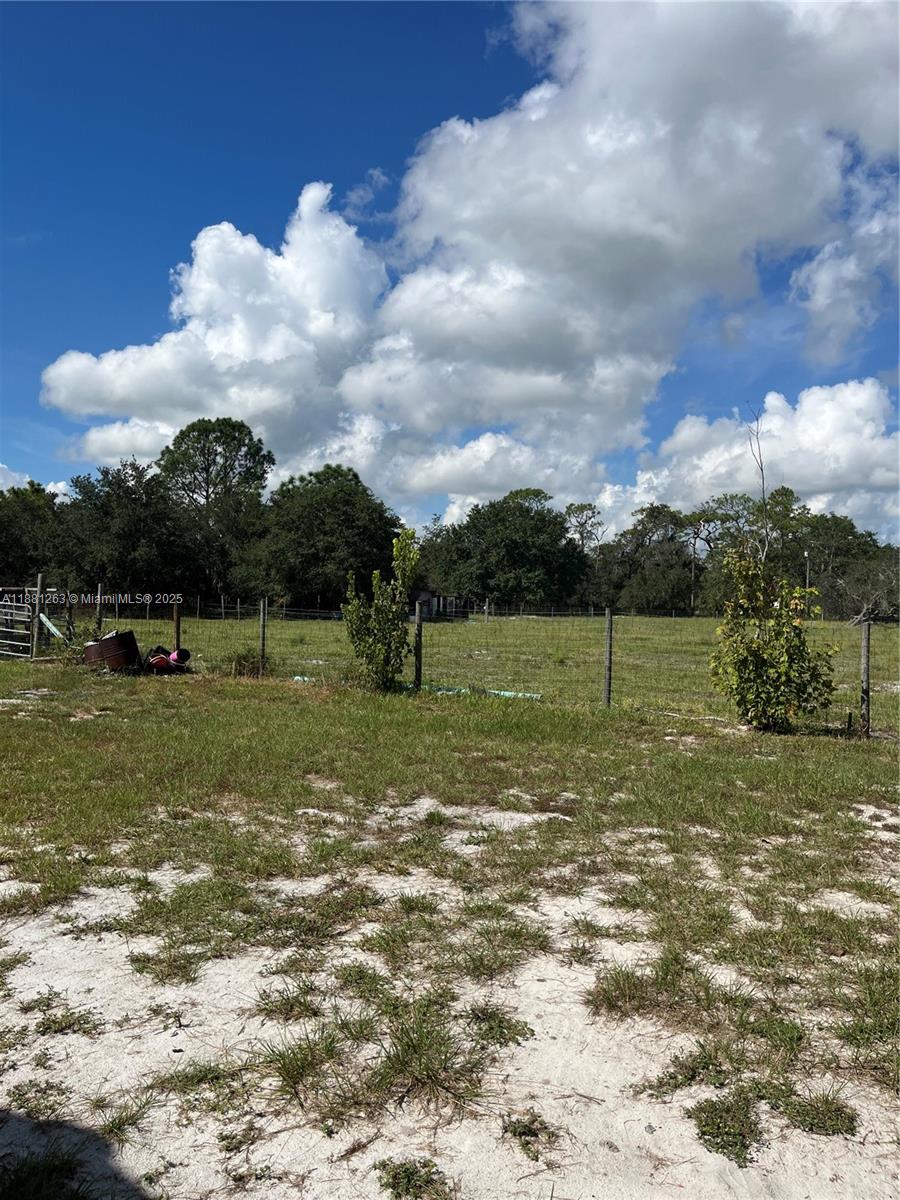 A grassy, fenced-in lot features sandy ground in the foreground and trees in the background — 105 Farrer RD, Frostproof FL 33843, FROSTPROOF, FL