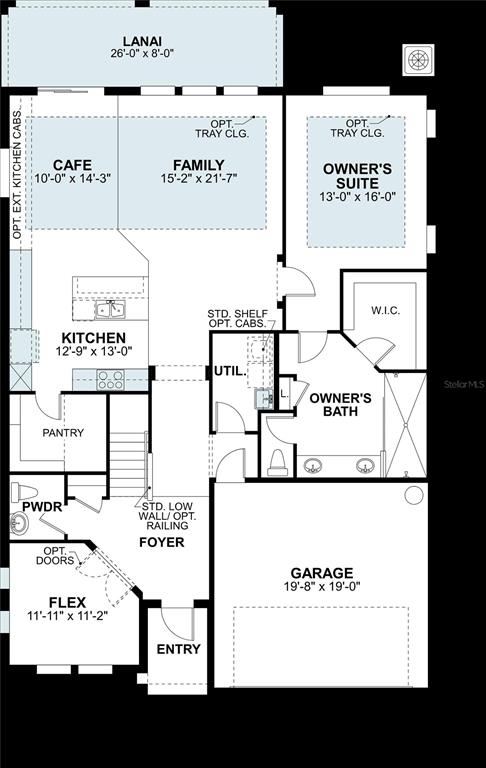 This is a floor plan for a single-story home featuring a garage, lanai, and owner's suite — 5639 MAYDALE AVENUE, WESLEY CHAPEL, FL