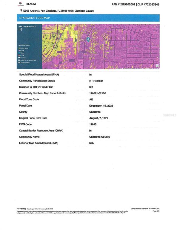 This is a standard flood map document for a property in Charlotte County, Florida — 10008 ANTLER STREET, PORT CHARLOTTE, FL